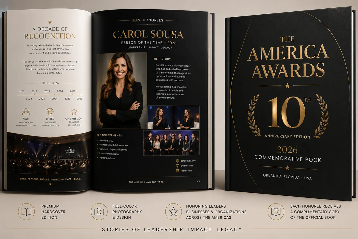 Concept mockup of the Official 2026 Commemorative Book cover and interior spread